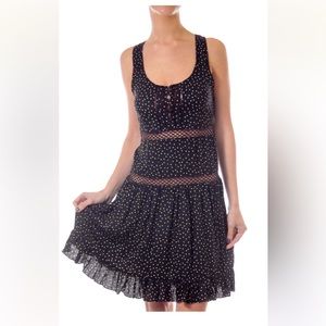 🌺 Willow & Clay Black and White  Polka Dot Dress w Lace Peek-a-Boo Women Sz S